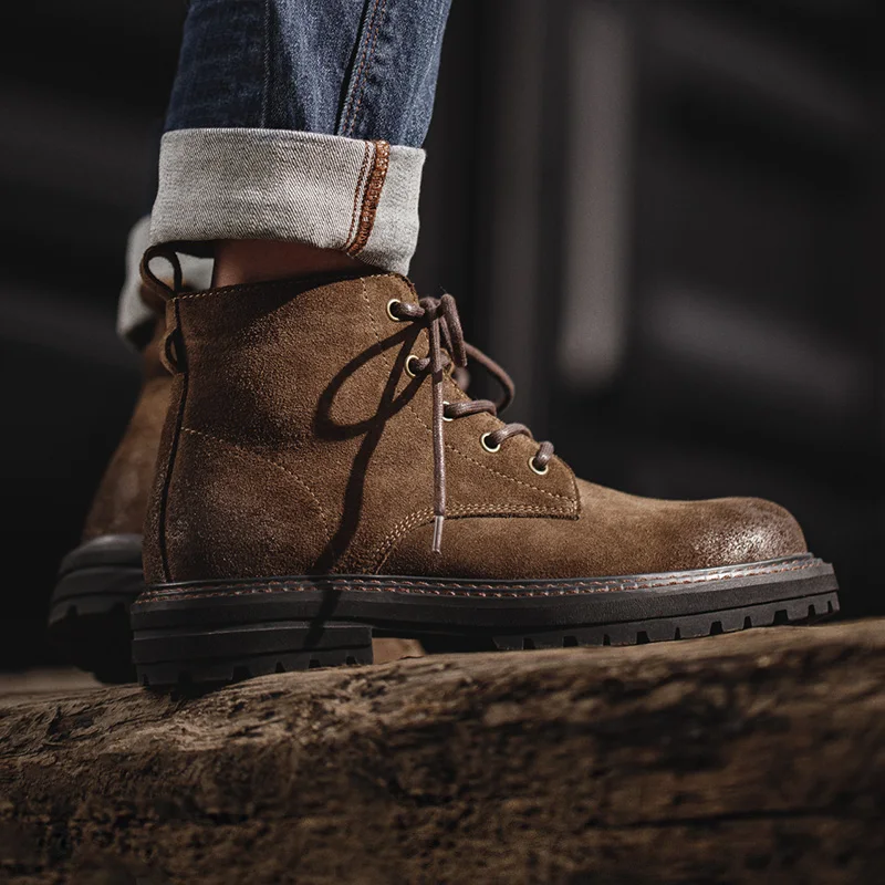 Męskie buty vintage Maden, zamszowe, brązowe, wysokie buty robocze, sznurowane, pustynne botki, wytrzymała…