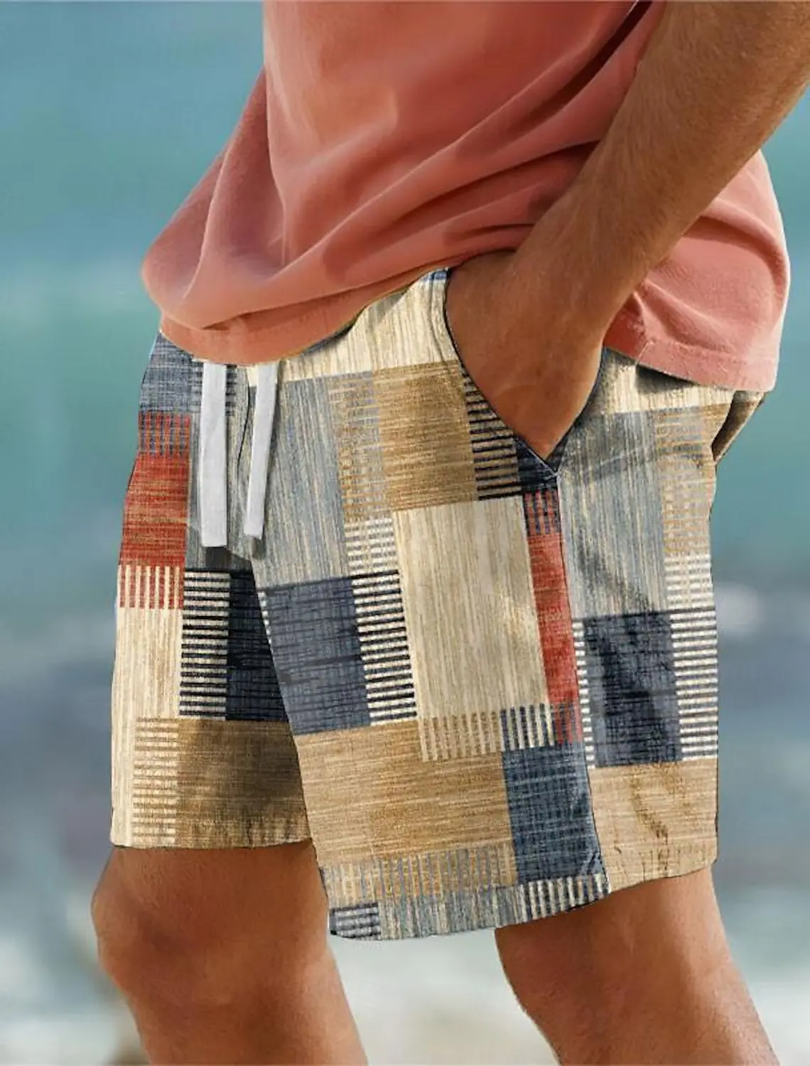 Męskie spodenki plażowe w kratę z nadrukiem 3D Geometryczne spodenki kąpielowe Elastyczny sznurek Hawajski… Męskie spodenki plażowe w kratę z nadrukiem 3D Geometryczne spodenki kąpielowe Elastyczny sznurek Hawajski…