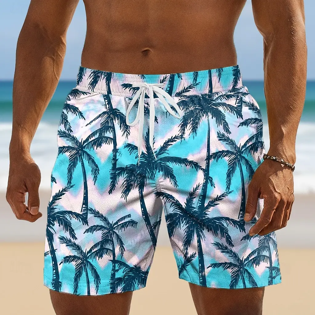 Męskie szorty z niebieskim nadrukiem palm i efektem tie-dye, luźny krój, idealne na wiosnę, lato, do noszenia… Męskie szorty z niebieskim nadrukiem palm i efektem tie-dye, luźny krój, idealne na wiosnę, lato, do noszenia…