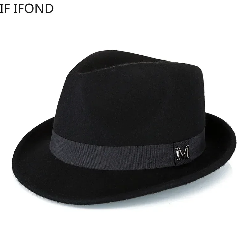 Męskie zimowe grube ciepłe filcowe kapelusze Fedora wełniane dżentelmen jazzowa czapka Homburg męski klasyczny… Męskie zimowe grube ciepłe filcowe kapelusze Fedora wełniane dżentelmen jazzowa czapka Homburg męski klasyczny…