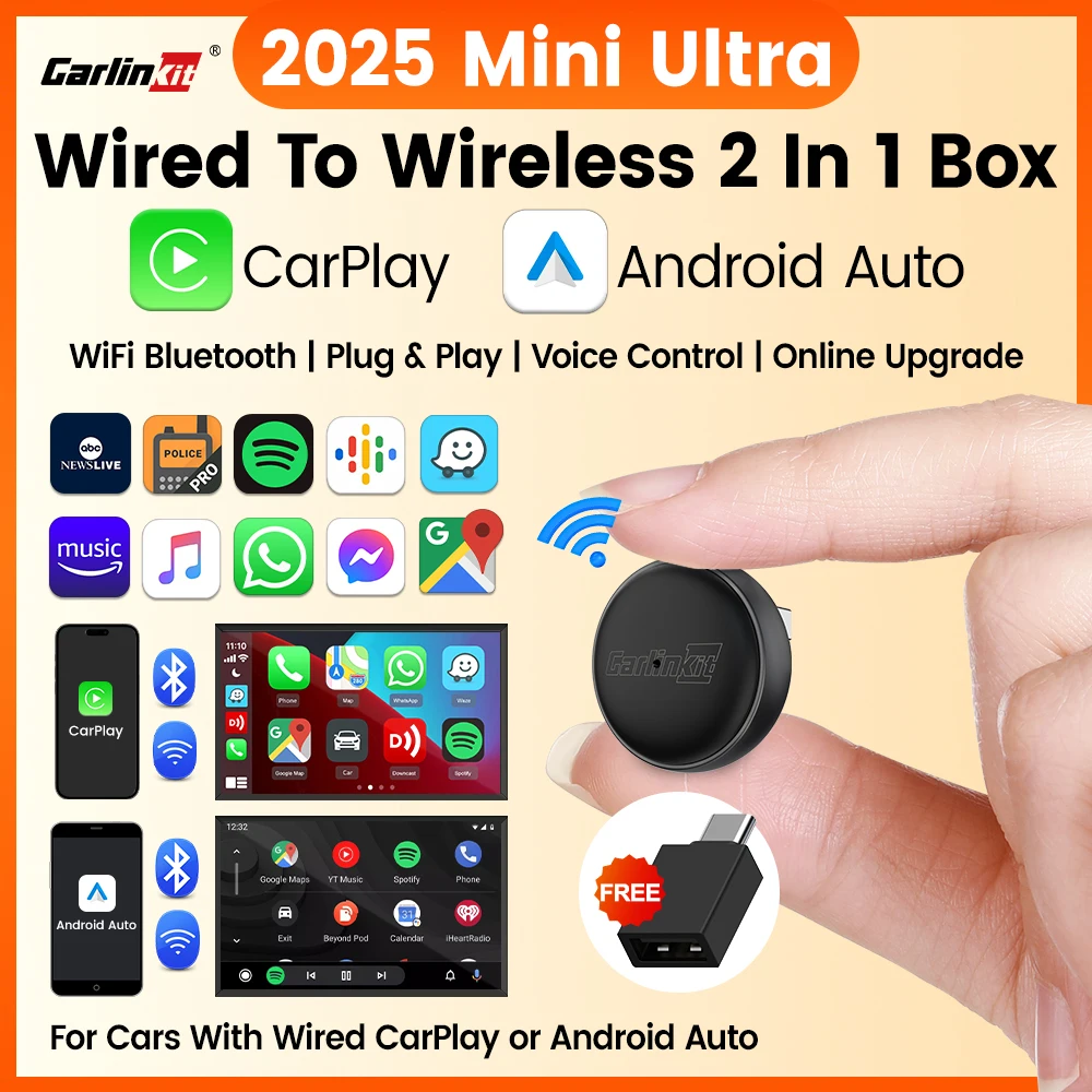Mini Ultra 3 CarlinKit 5.0 Bezprzewodowy Adapter Bezprzewodowy CarPlay Android Auto Do Samochodów OEM Plug &… Mini Ultra 3 CarlinKit 5.0 Bezprzewodowy Adapter Bezprzewodowy CarPlay Android Auto Do Samochodów OEM Plug &…