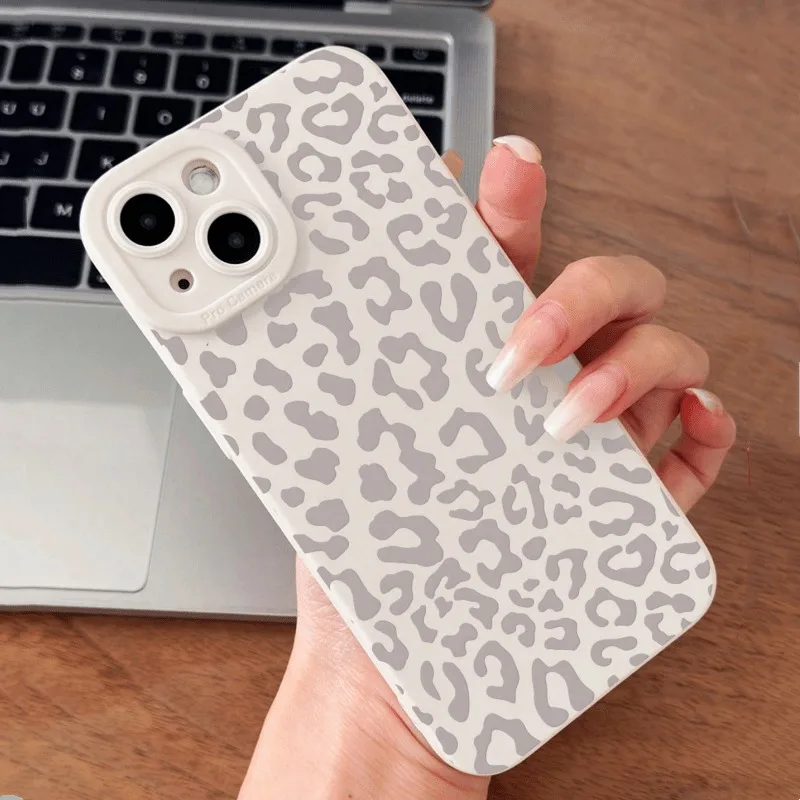 Minimalistyczne etui na telefon w szarym panterkowym wzorze dla iPhone 17 16 15 14 Pro Max 13 12 11 XS X XR 7…