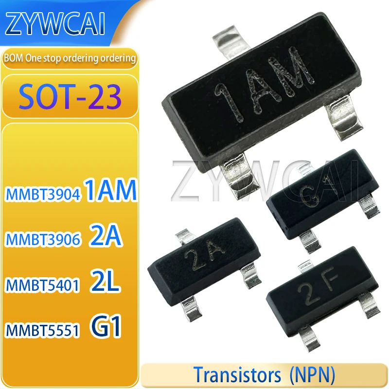 MMBT3904 1AM MMBT5401 2L NPN 50 SZT. MMBT5551 G1 MMBT3906 2A PNP SOT-23 Tranzystor (BJT) MMBT3904 1AM MMBT5401 2L NPN 50 SZT. MMBT5551 G1 MMBT3906 2A PNP SOT-23 Tranzystor (BJT)