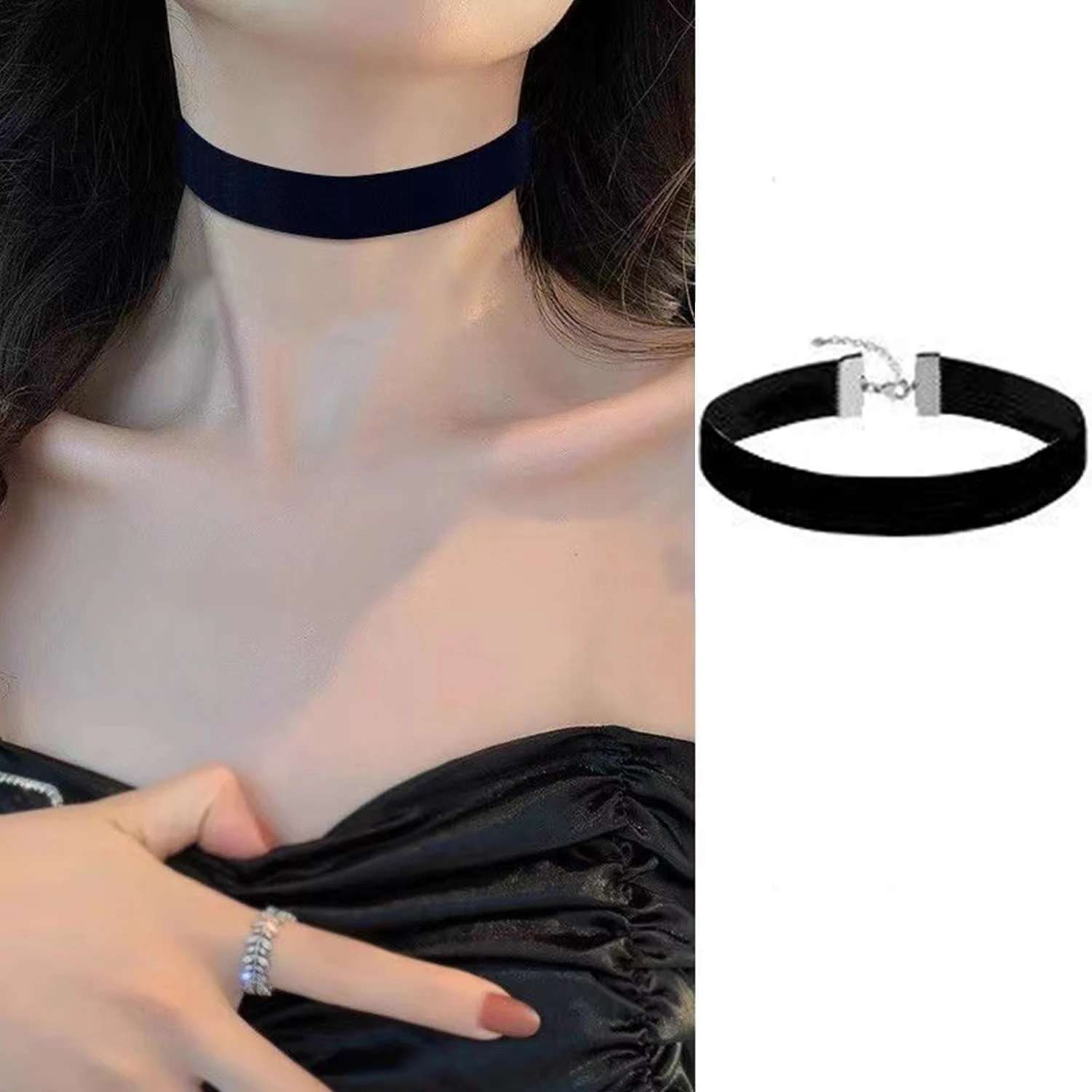 Moda seksowna punkowa gotycka czarna aksamitna Choker naszyjniki prosty Vintage łańcuszek na szyję obojczyk… Moda seksowna punkowa gotycka czarna aksamitna Choker naszyjniki prosty Vintage łańcuszek na szyję obojczyk…