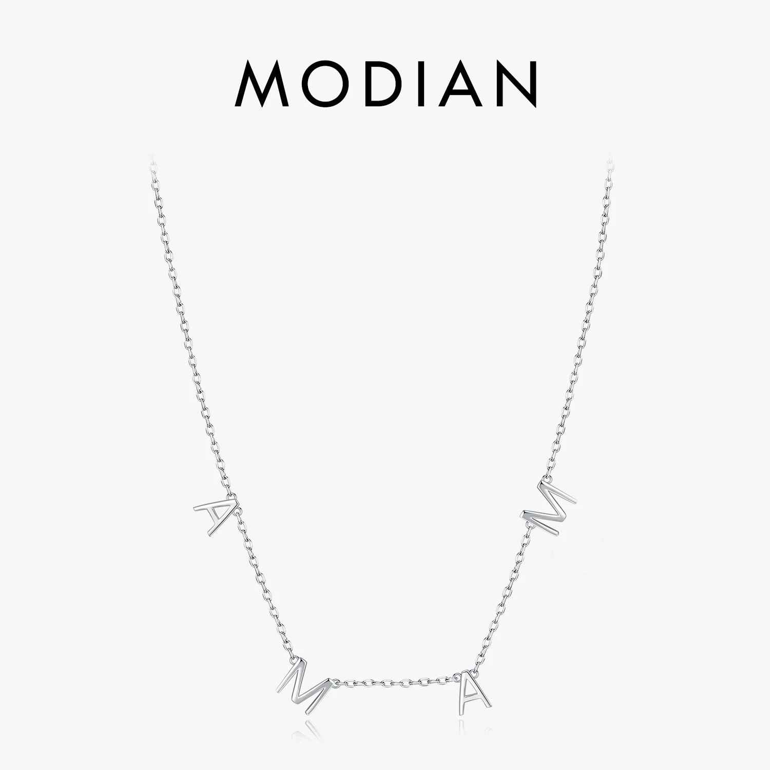 MODIAN 925 Sterling Silver Klasyczny prosty Naszyjnik z wisiorkiem MAMA lśniący różowego złota kolor łańcuszek…