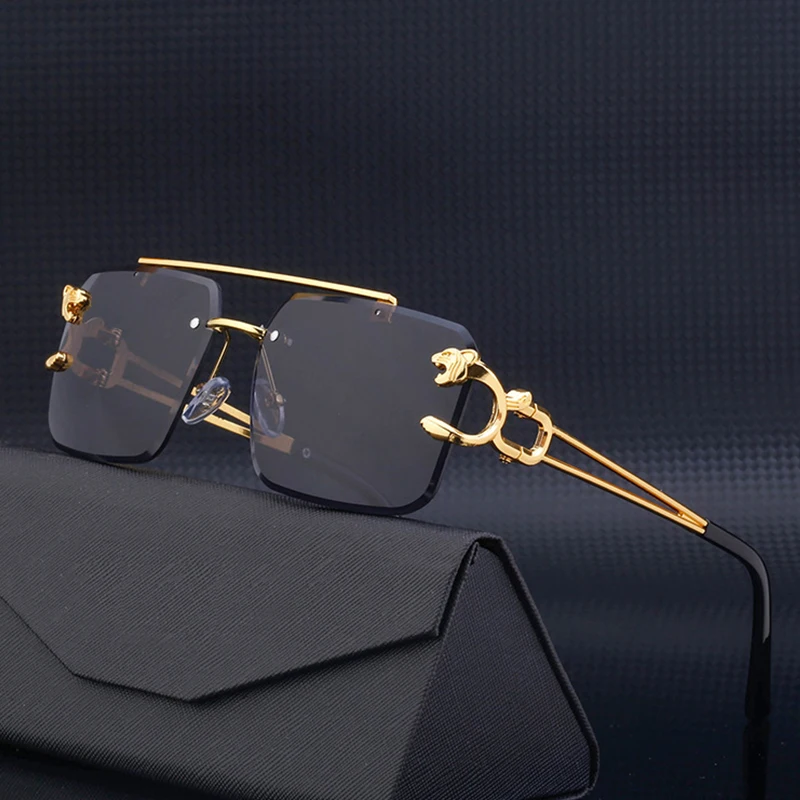 Modne metalowe okulary przeciwsłoneczne bez lamparta Podwójne mosty Gradient Ocean Film Shades UV400 Modne metalowe okulary przeciwsłoneczne bez lamparta Podwójne mosty Gradient Ocean Film Shades UV400