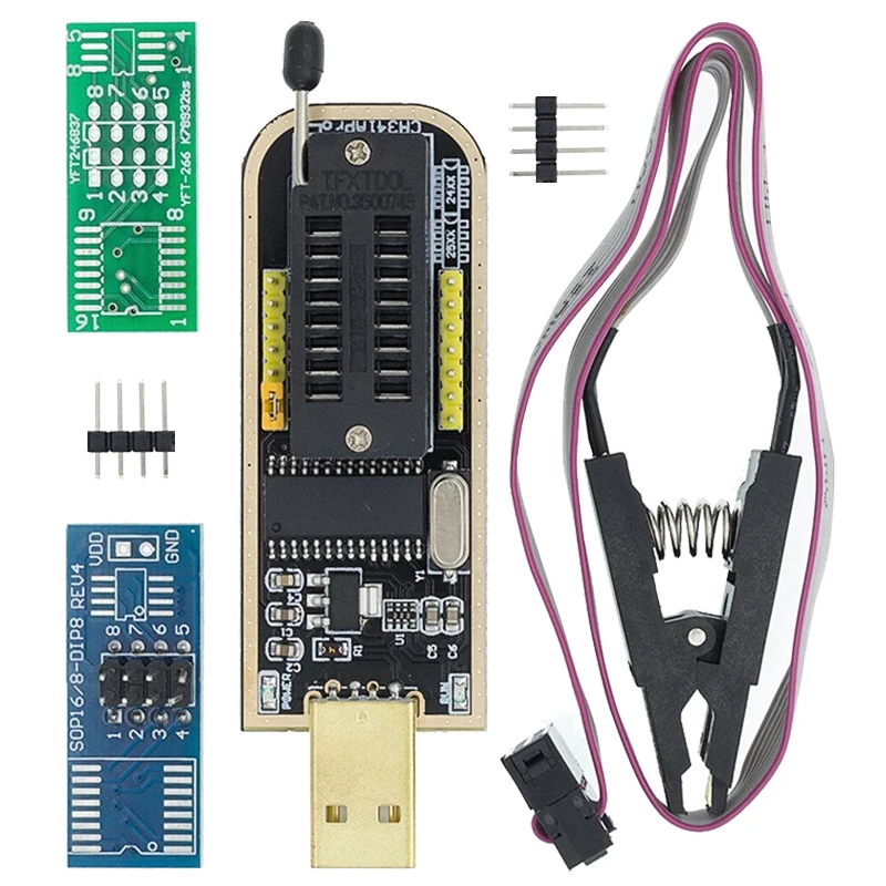 Moduł programatora USB CH341 24 25 do EEPROM Flash BIOS, klips testowy SOIC8 SOP8 do EEPROM 93CXX / 25CXX… Moduł programatora USB CH341 24 25 do EEPROM Flash BIOS, klips testowy SOIC8 SOP8 do EEPROM 93CXX / 25CXX…