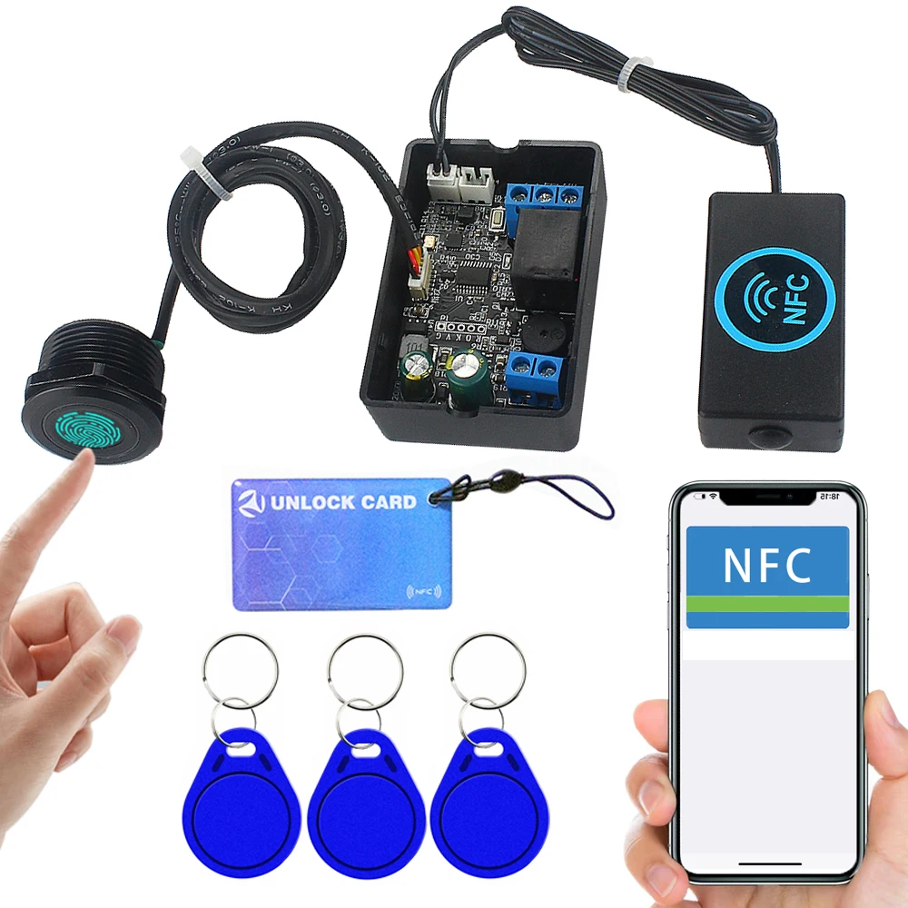 Moduł sterujący przekaźnika linii papilarnych NFC telefonu komórkowego DC10V-120V kontroler dostępu… Moduł sterujący przekaźnika linii papilarnych NFC telefonu komórkowego DC10V-120V kontroler dostępu…
