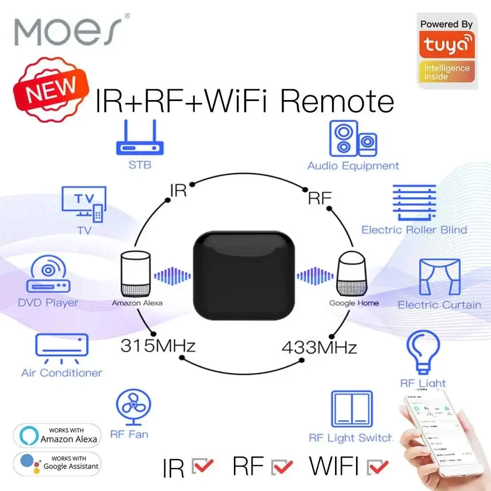 MOES WiFi RF IR Uniwersalny pilot zdalnego sterowania Urządzenia RF Urządzenia Tuya Smart Life App Sterowanie… MOES WiFi RF IR Uniwersalny pilot zdalnego sterowania Urządzenia RF Urządzenia Tuya Smart Life App Sterowanie…