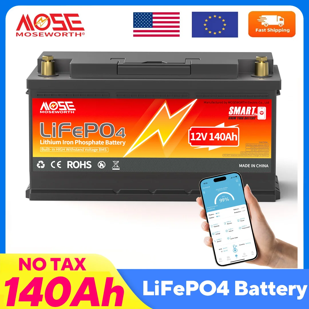 MOSEWORTH 12V 140Ah Akumulator Litowo-Żelazowo-Fosforanowy LiFePO4 Wbudowany Inteligentny BMS 100A Akumulator…