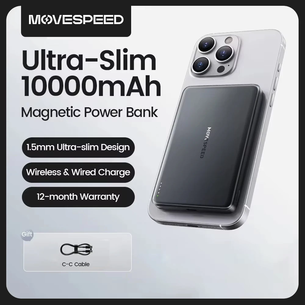 MOVESPEED S10 Slim magnetyczny power bank 10000mAh PD20W przenośna ładowarka bezprzewodowa bateria zewnętrzna…