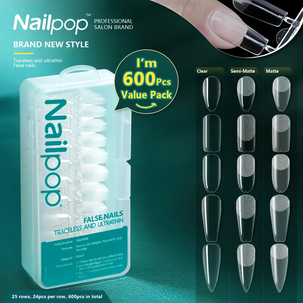 Nailpop 600pcs PRO Fake Nails Full Cover Fałszywe końcówki do paznokci Akrylowe kapsułki do paznokci… Nailpop 600pcs PRO Fake Nails Full Cover Fałszywe końcówki do paznokci Akrylowe kapsułki do paznokci…