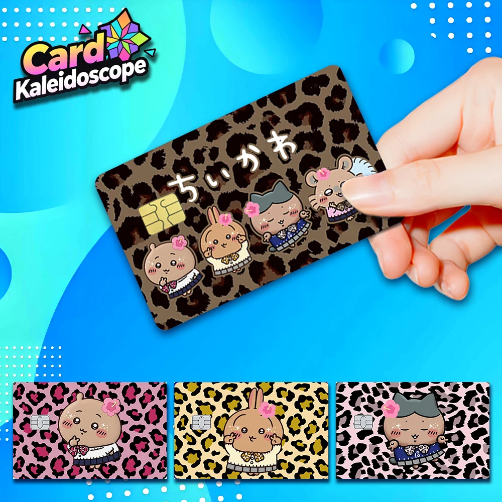 Naklejki na karty Kawaii Chiikawas w stylu Y2K, naklejki z serii Leopard Print na karty VISA, JCB, Mastercard…