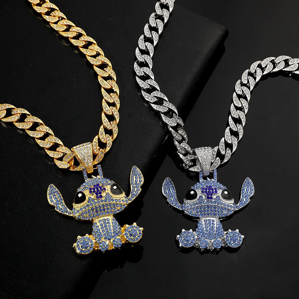 Naszyjnik z zawieszką w kształcie diamentu Lilo i Stitch, modny dodatek z łańcuszkiem kubańskim, łańcuszek do… Naszyjnik z zawieszką w kształcie diamentu Lilo i Stitch, modny dodatek z łańcuszkiem kubańskim, łańcuszek do…