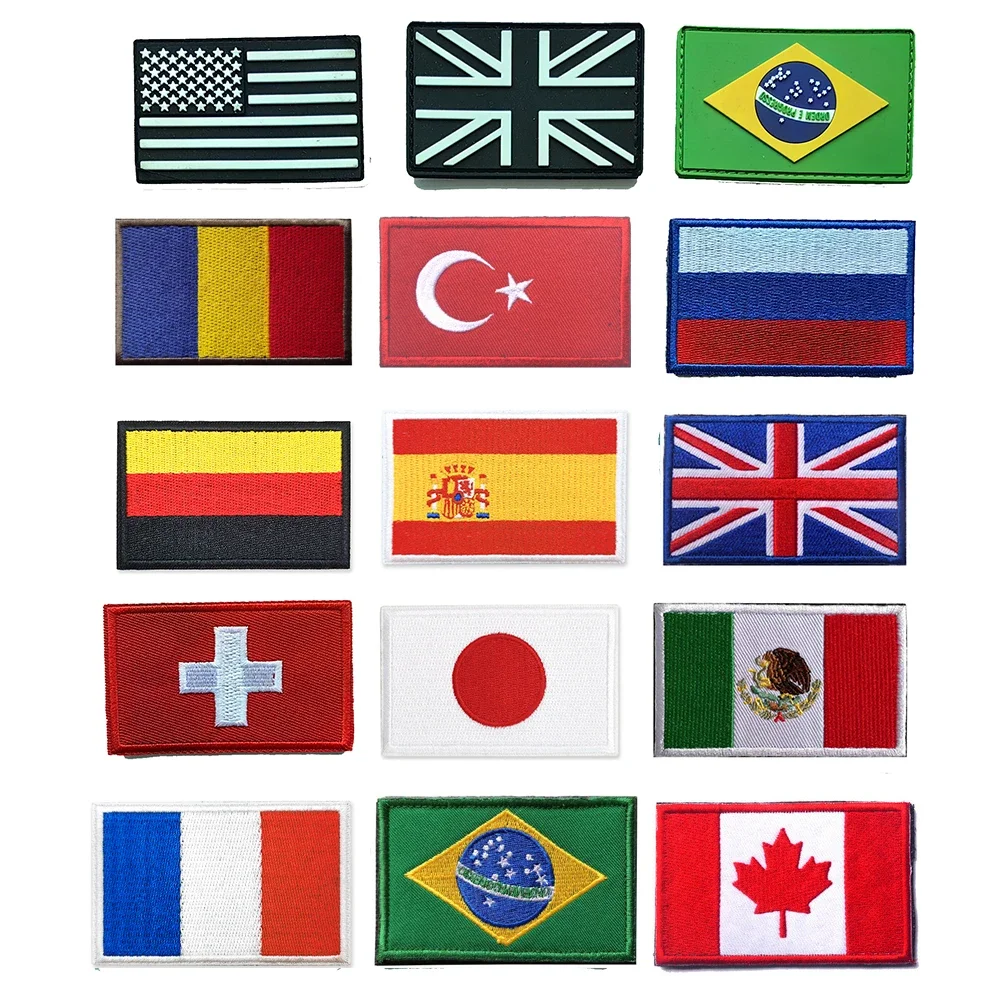 Naszywki z flagą PVC/Embroider UK Hiszpania Francja Niemcy USA Rosja Taktyczna odznaka z haczykiem Gumowy…