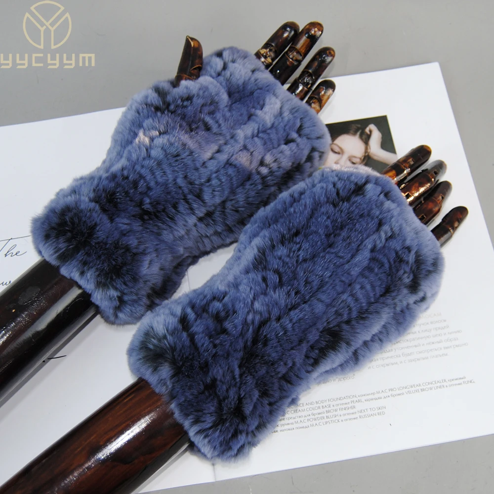 New Arrival kobiety dzianiny futro Mitten dziewczyny 100% prawdziwe z prawdziwej dzianiny królik Rex futrzane…