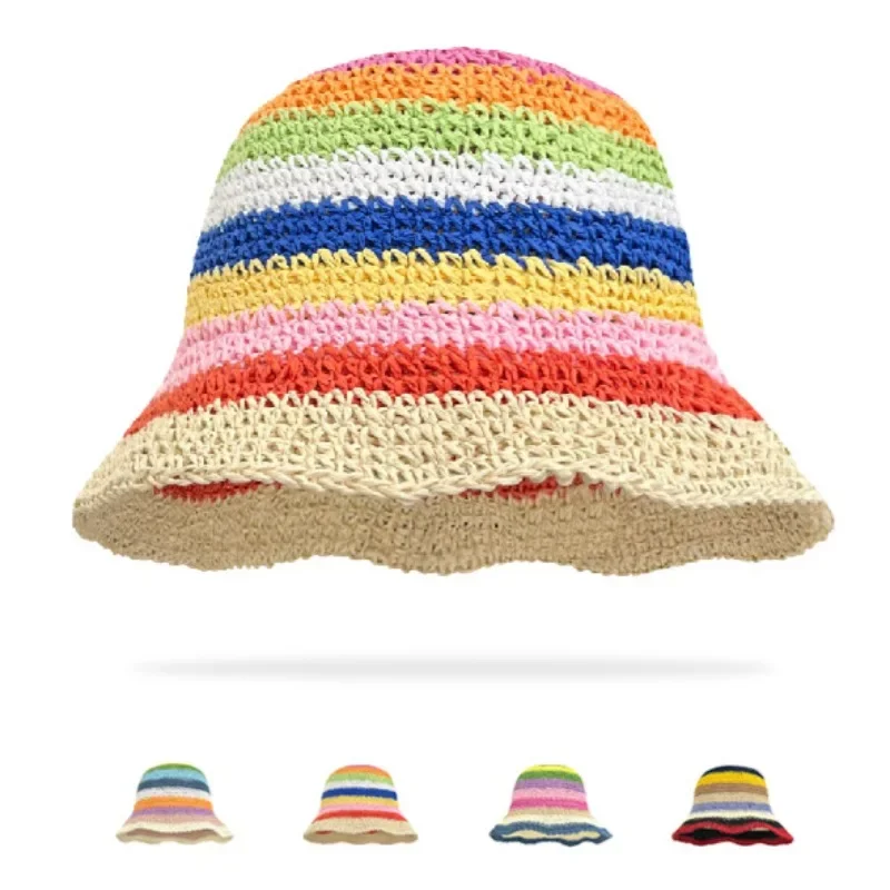 New Straw Made Rainbow Crochet Foldable Panama Sun Bucket Hats for Beach Travel and Vacation Handmade Straw… New Straw Made Rainbow Crochet Foldable Panama Sun Bucket Hats for Beach Travel and Vacation Handmade Straw…