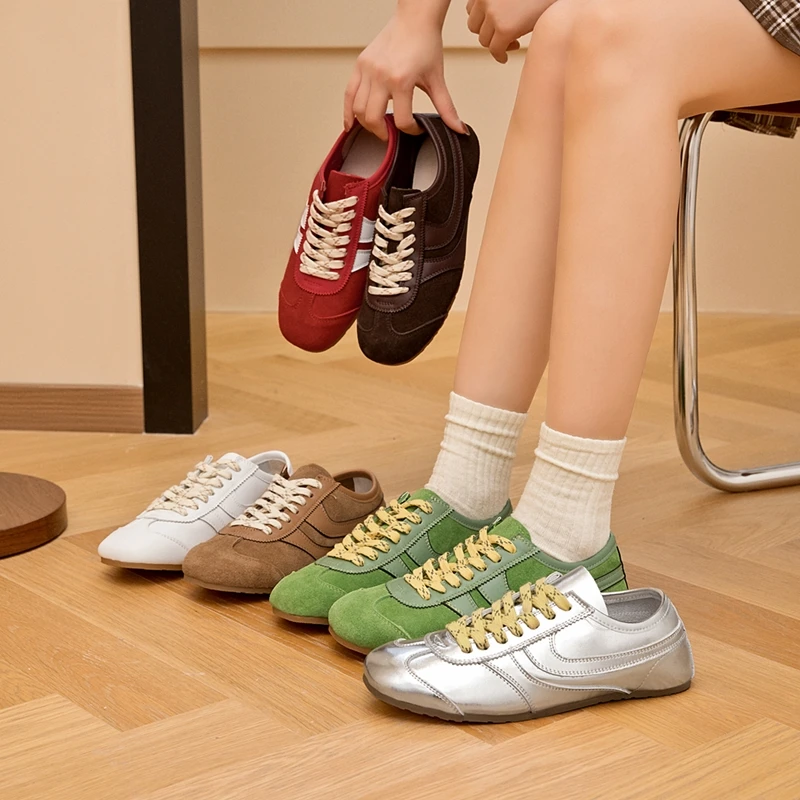 Niemieckie buty treningowe damskie 2026 Nowe, oryginalne skórzane sneakersy damskie, płaskie, sznurowane…