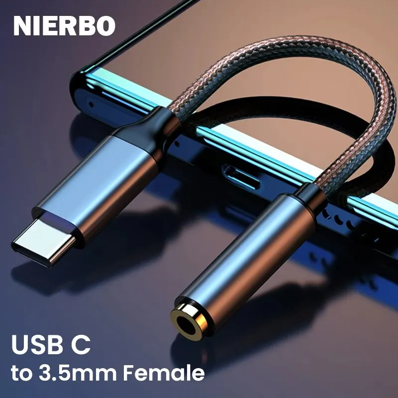 NIERBO USB C na 3,5 mm żeńskie gniazdo słuchawkowe Adapter typu C na Aux Audio Dongle do Samsung Galaxy iPad…