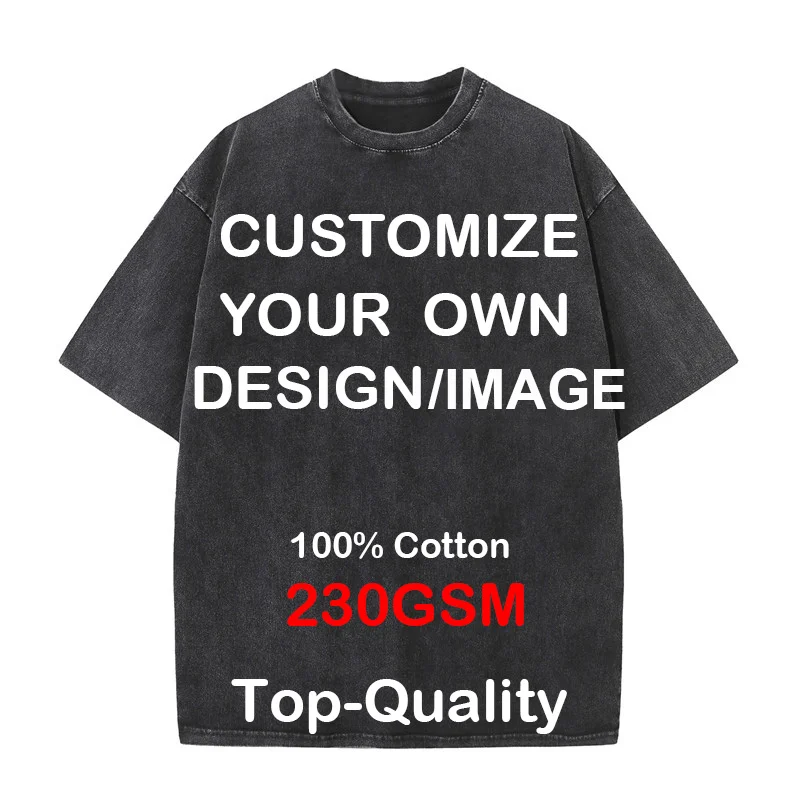 Niestandardowe LOGO hiphopowy sweter męskie 100% bawełniane t-shirty ponadgabarytowy sprany top Tee unisex…