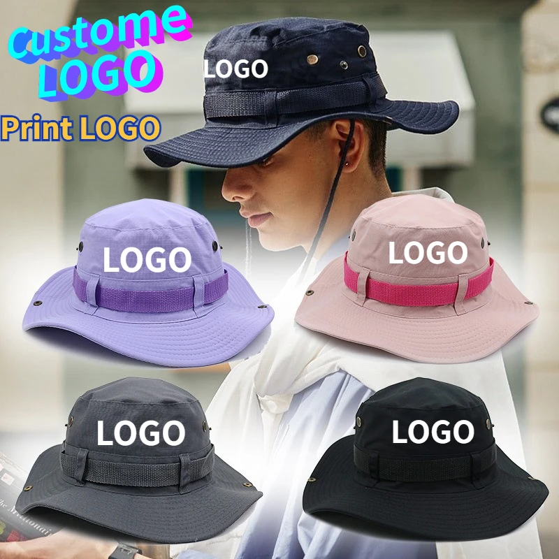 Niestandardowy nadruk Logo Outdoor Sunscreen Big Eaves Camping Bucket Hat Mężczyźni i kobiety Denim Sunshade…