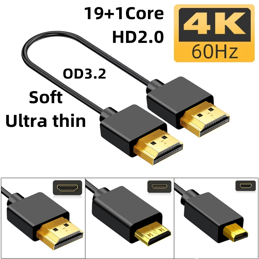 Nku 4K@60Hz HD2.0 19+1Core Mini-HD/Micro-HD męski do męskiego OD3.2 Ultracienki, szybki, smukły kabel do PC… Nku 4K@60Hz HD2.0 19+1Core Mini-HD/Micro-HD męski do męskiego OD3.2 Ultracienki, szybki, smukły kabel do PC…