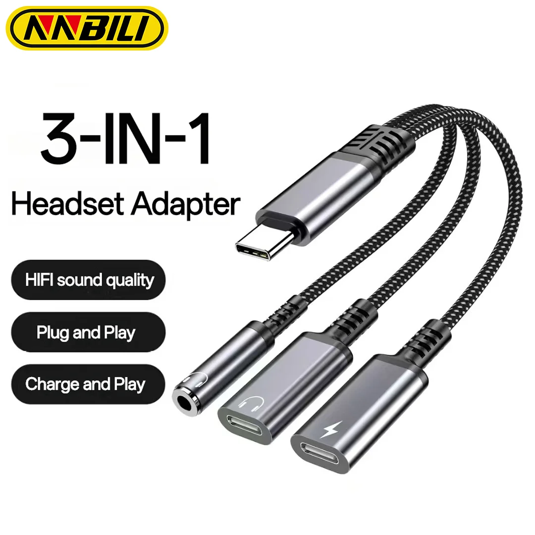 NNBILI 3 w 1 PD 60W Adapter szybkiego ładowania do Iphone16 15 Samsung Type C na podwójny adapter audio typu… NNBILI 3 w 1 PD 60W Adapter szybkiego ładowania do Iphone16 15 Samsung Type C na podwójny adapter audio typu…