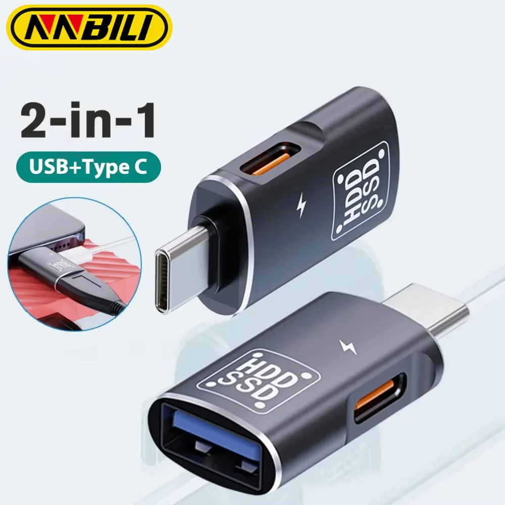 NNBILI Adapter 2 w 1 USB C na USB + żeński OTG typu C do ładowania USB3.0 U Disk Data Transfer Converter dla…