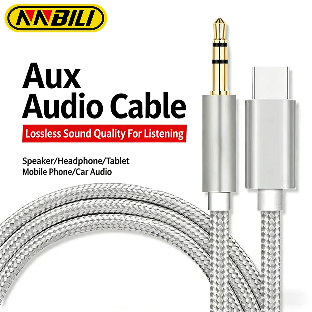NNBILI Kabel audio Type C do 3.5mm Aux Adapter słuchawkowy głośnikowy do samochodu Samsung S25 Note 20 S26…