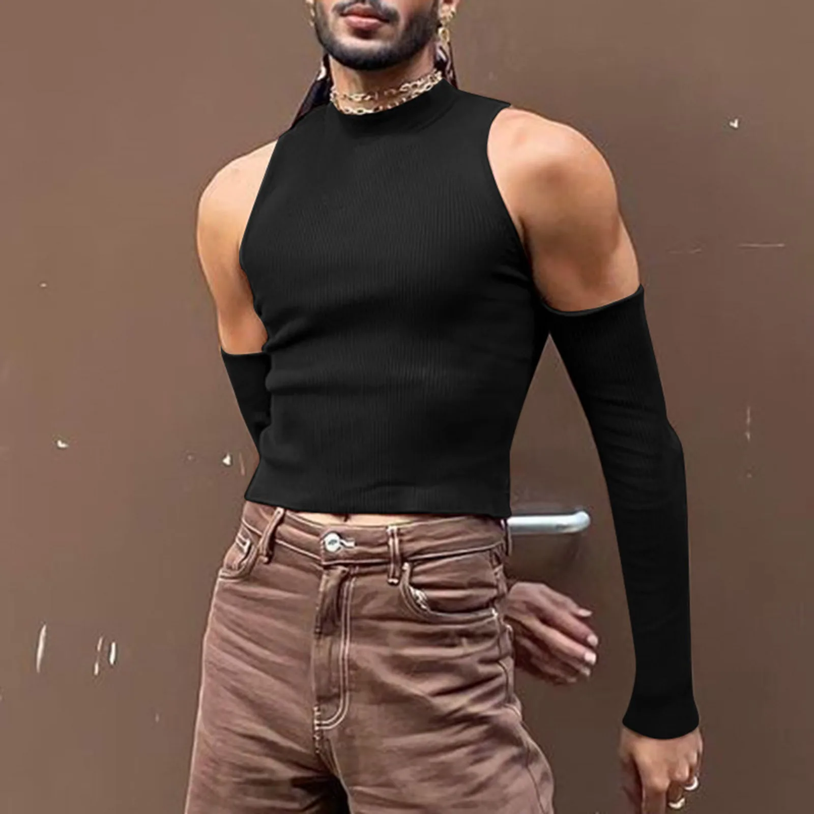 Nowa Elegancka Męska Koszulka z Długim Rękawem z Wycięciami Casualowa Bluza z Golfem Streetwear Seksowna… Nowa Elegancka Męska Koszulka z Długim Rękawem z Wycięciami Casualowa Bluza z Golfem Streetwear Seksowna…