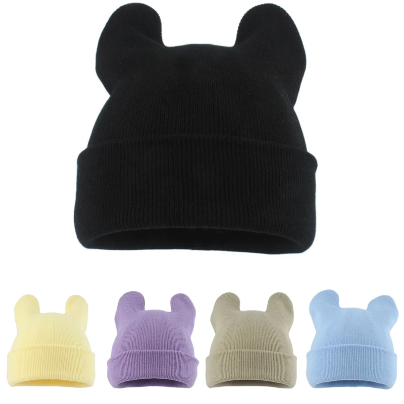 Nowa koreańska czapka z daszkiem Street Hip Hop Cartoon Cat Ears Knitted Hat Autumn Winter Cuffed Beanies…