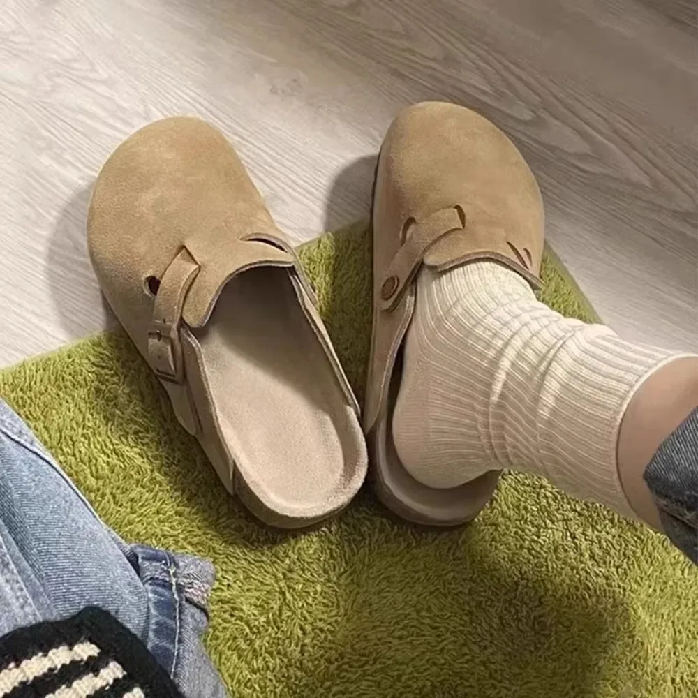 Nowa moda retro buty damskie jednokolorowe miękkie podeszwy buty na pasku okrągłe Toe zamszowe drewniaki z… Nowa moda retro buty damskie jednokolorowe miękkie podeszwy buty na pasku okrągłe Toe zamszowe drewniaki z…