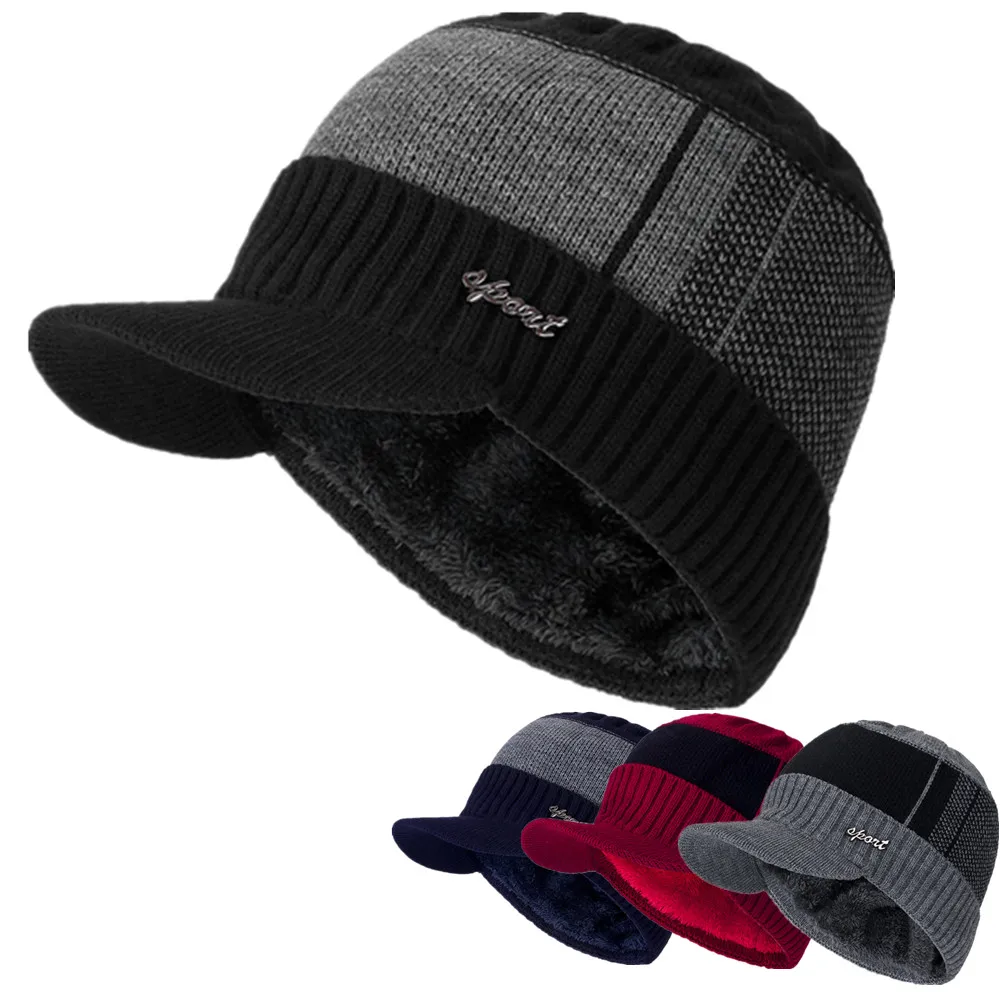 Nowa unisex ciepła czapka zimowa z rondem Dodaj futrzaną podszewkę Czapka beanie Sportowa etykieta Grube…