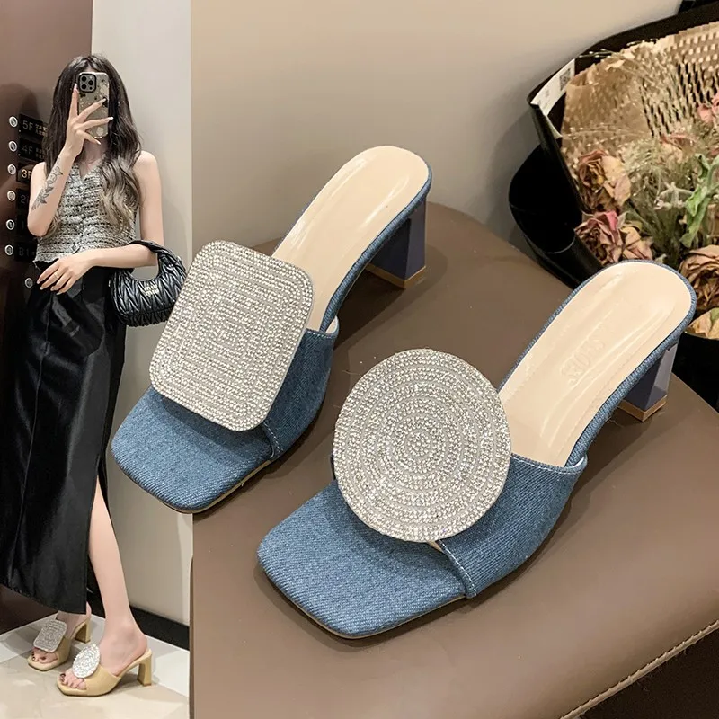 Nowe letnie okrągły Rhinestone lniane sandały do butów damskich buty na obcasie dla kobiet Nowe letnie okrągły Rhinestone lniane sandały do butów damskich buty na obcasie dla kobiet