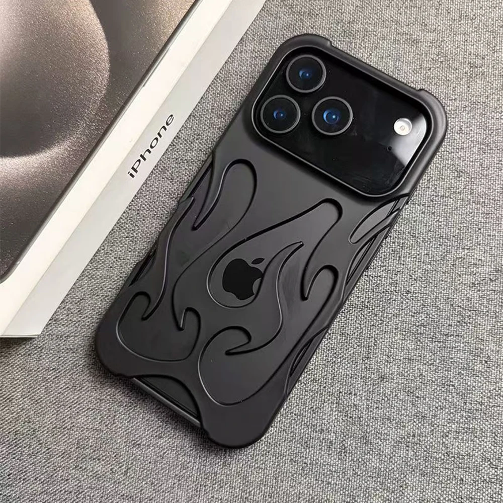 Nowe, przyjazne dla skóry, ażurowe etui TPU z wzorem płomieni, odporne na upadki, do iPhone 17 16 15 14 13 12…