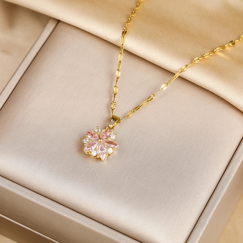 Nowy śliczny romantyczny różowy Sakura wisiorek ze stali nierdzewnej naszyjniki dla kobiet koreański moda… Nowy śliczny romantyczny różowy Sakura wisiorek ze stali nierdzewnej naszyjniki dla kobiet koreański moda…