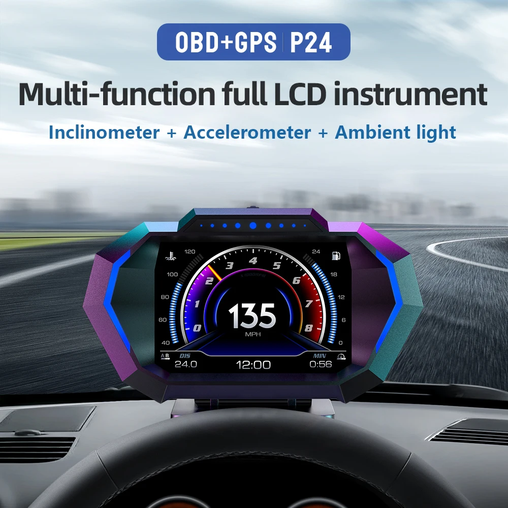 OBD + GPS HUD P24 Samochodowy wyświetlacz przezierny HUD na komputerze pokładowym Cyfrowy prędkościomierz… OBD + GPS HUD P24 Samochodowy wyświetlacz przezierny HUD na komputerze pokładowym Cyfrowy prędkościomierz…