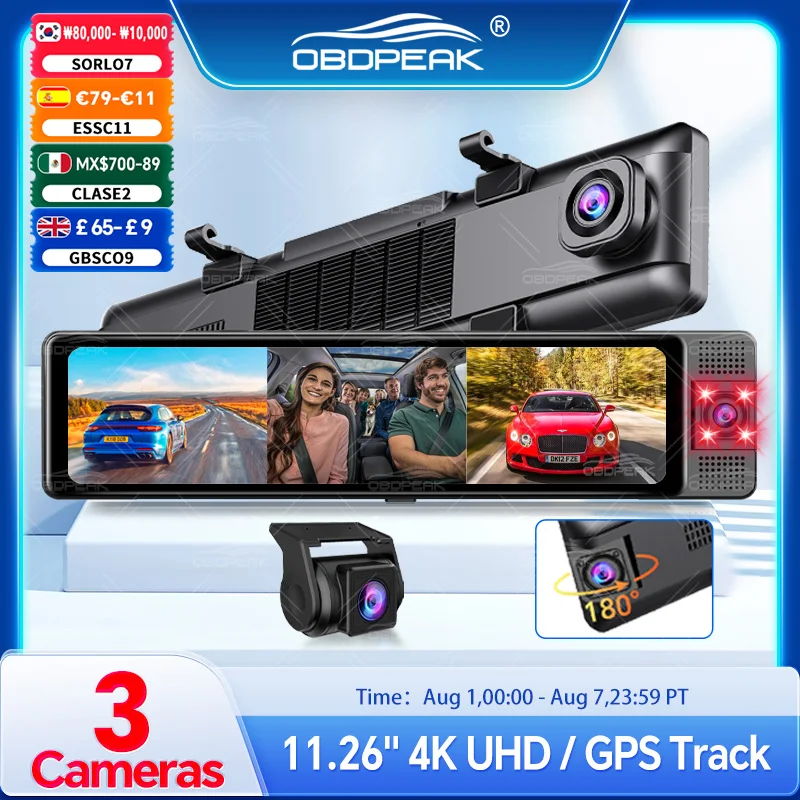 OBDPEAK 3 Kamerowa Kamera Samochodowa 4K DVR Przednia Wewnętrzna Tylna 1080P GPS Śledzenie Noktowizor… OBDPEAK 3 Kamerowa Kamera Samochodowa 4K DVR Przednia Wewnętrzna Tylna 1080P GPS Śledzenie Noktowizor…