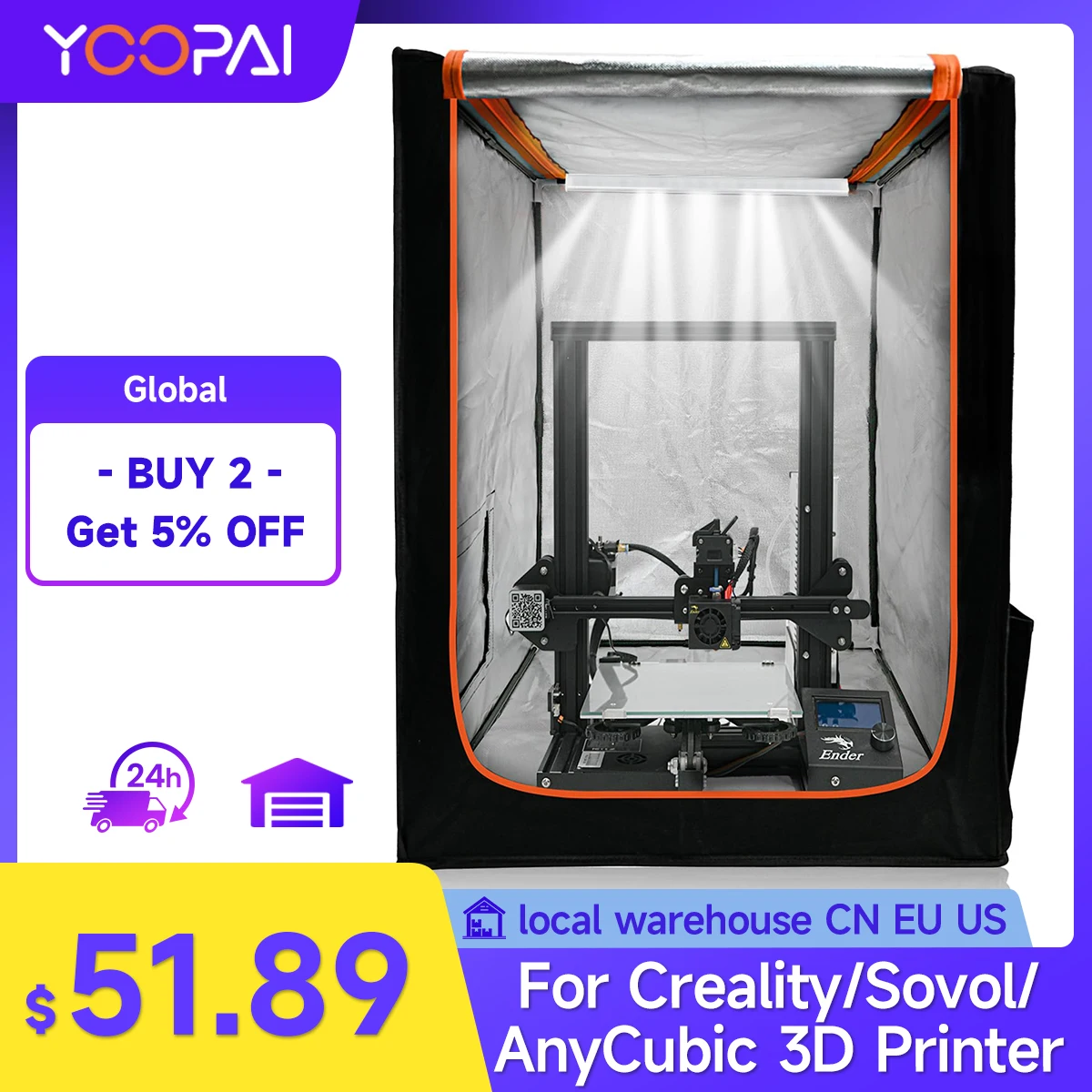 Obudowa do drukarki 3D YOOPAI z oświetleniem LED do serii Creality Ender, ognioodporna, pyłoszczelna…