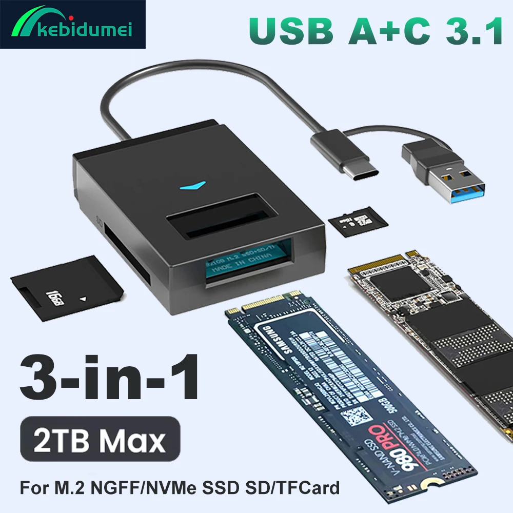 Obudowa M.2 NVMe NGFF SSD 10Gbps USB 3.1 typu C do zewnętrznej pamięci SSD, adapter z czytnikiem kart SD TF… Obudowa M.2 NVMe NGFF SSD 10Gbps USB 3.1 typu C do zewnętrznej pamięci SSD, adapter z czytnikiem kart SD TF…