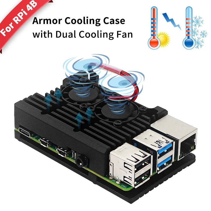 Obudowa Raspberry Pi 4 Model B z podwójnymi wentylatorami chłodzącymi Obudowa ochronna ze stopu aluminium… Obudowa Raspberry Pi 4 Model B z podwójnymi wentylatorami chłodzącymi Obudowa ochronna ze stopu aluminium…