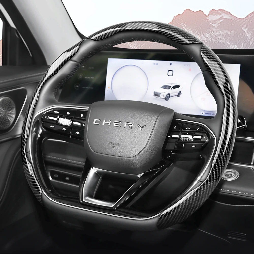 Odpowiedni do Chery Sporty błyszczący pokrowiec na kierownicę z teksturą włókna węglowego, mocowany na… Odpowiedni do Chery Sporty błyszczący pokrowiec na kierownicę z teksturą włókna węglowego, mocowany na…