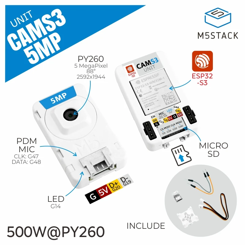 Oficjalna kamera Wi-Fi M5Stack CamS3 5 MP Oficjalna kamera Wi-Fi M5Stack CamS3 5 MP