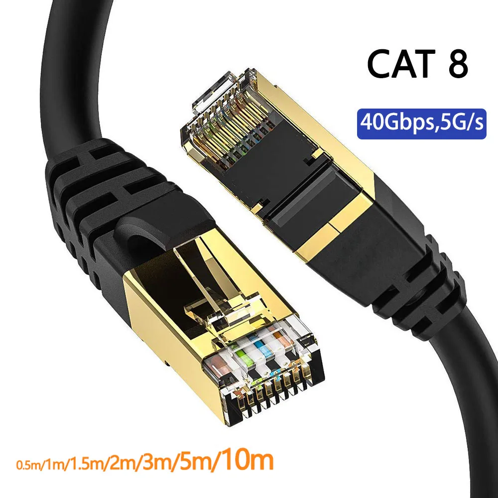 Okrągły kabel Ethernet Cat 8 Sieć LAN Cat8 Rj45 Kabel sieciowy 40 Gb/s Płaski kabel 2000 MHz 26AWG Do routera…