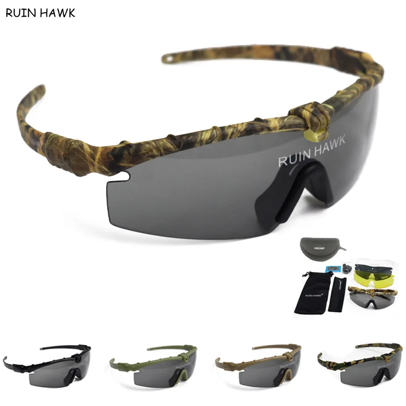 Okulary taktyczne z 4 soczewkami, do sportów outdoorowych, z ochroną UV, polaryzacyjne, do wędrówek, jazdy na…