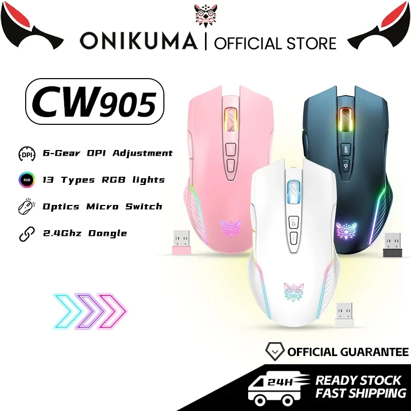 Onikuma Cw905 Bezprzewodowa mysz 2.4g Tryb oświetlenia Rgb Mechaniczna regulowana mysz do gier Dpi Onikuma Cw905 Bezprzewodowa mysz 2.4g Tryb oświetlenia Rgb Mechaniczna regulowana mysz do gier Dpi