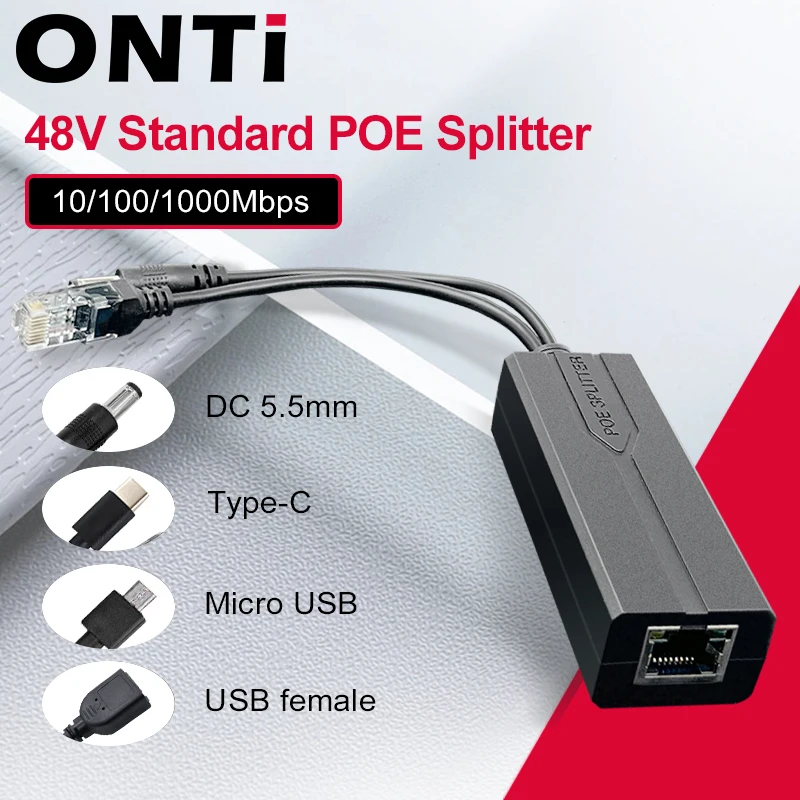 ONTi 100M/1000M Standardowy rozdzielacz POE 48V do 5V 12V 1.2A 2.2A Micro USB Tpye-C do kamery IP / routera… ONTi 100M/1000M Standardowy rozdzielacz POE 48V do 5V 12V 1.2A 2.2A Micro USB Tpye-C do kamery IP / routera…