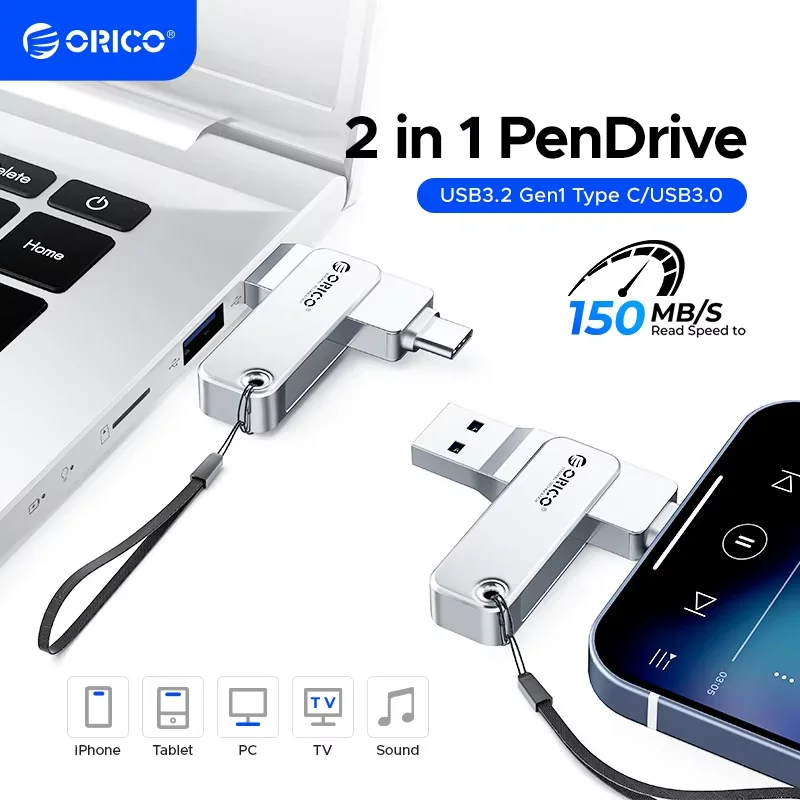 ORICO 128GB USB C Flash Drive Dual USB 3.2 Flash Drive Type C + USB A Przenośny pendrive USB-C 2-w-1 ORICO 128GB USB C Flash Drive Dual USB 3.2 Flash Drive Type C + USB A Przenośny pendrive USB-C 2-w-1