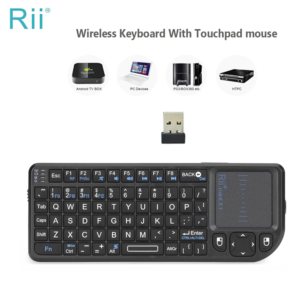 Oryginalna mini klawiatura bezprzewodowa Rii X1 2,4 GHz w języku angielskim/RU/ES/FR z panelem dotykowym dla… Oryginalna mini klawiatura bezprzewodowa Rii X1 2,4 GHz w języku angielskim/RU/ES/FR z panelem dotykowym dla…