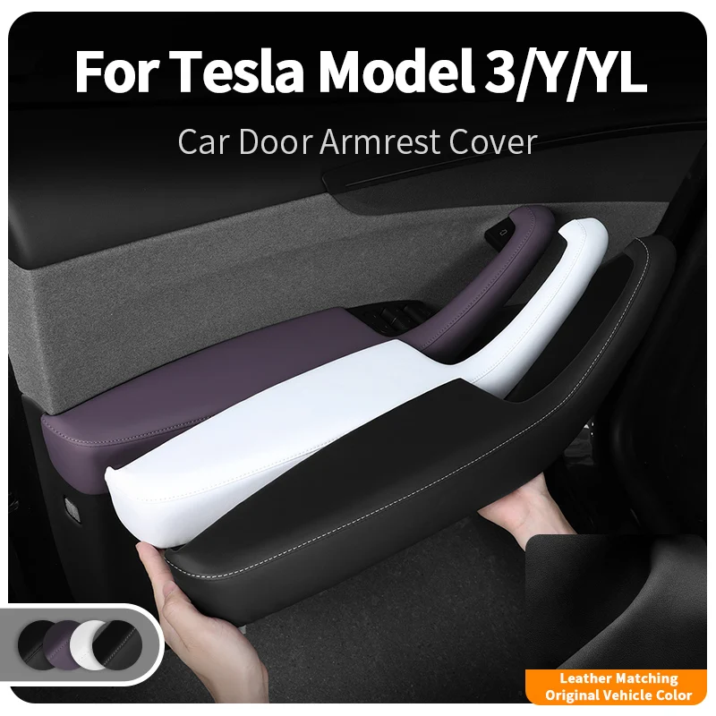 Oryginalna skórzana osłona + ABS na klamkę drzwi samochodowych, akcesoria do wnętrza bagażnika dla Tesla Model…